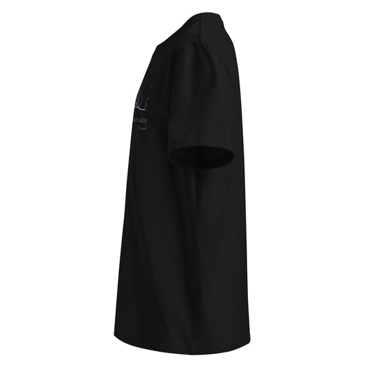 Camino de Baztán Gradient Unisex Organic Cotton T-shirt in black - left view featuring route map through the Basque Country