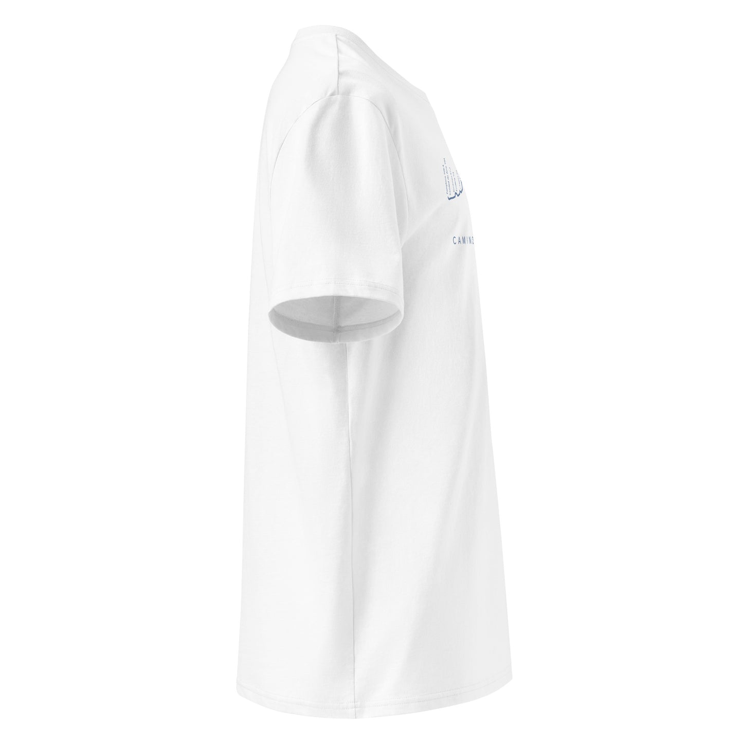 Camino de Baztán Gradient Unisex Organic Cotton T-shirt in white - right view featuring route map through the Basque Country