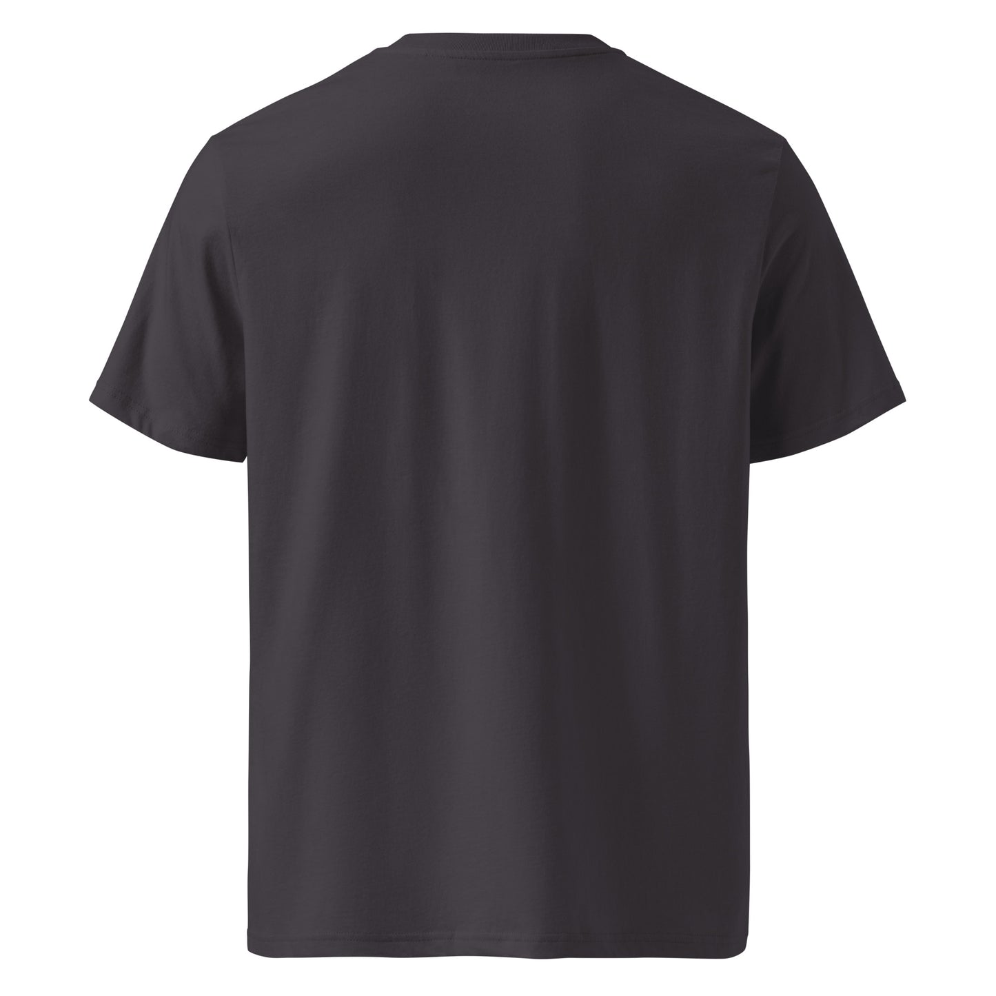 Camino Mozárabe Gradient Unisex Organic Cotton T-shirt in anthracite - back view featuring route map with three starting points from Almería, Málaga, and Jaén to Mérida