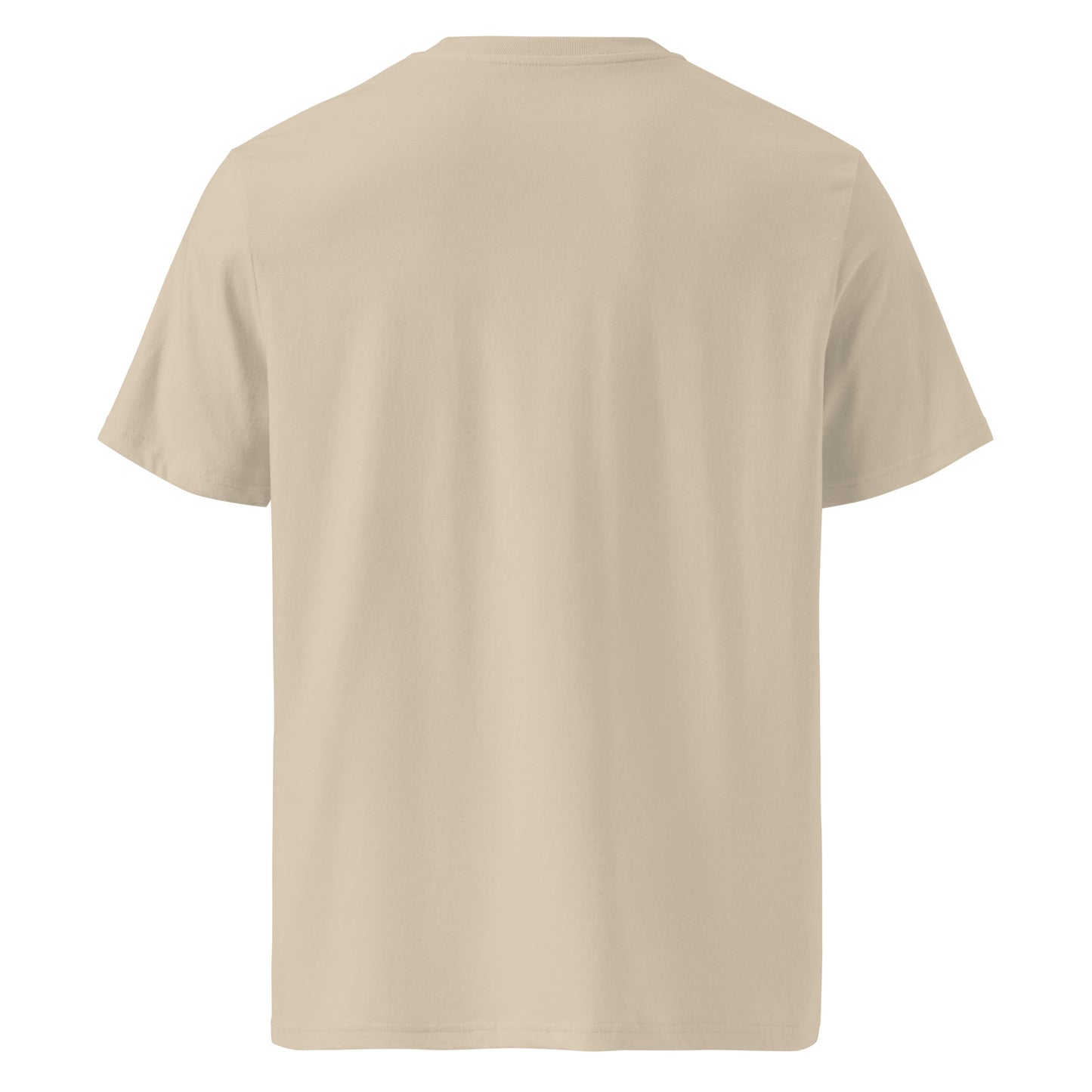 Camino Mozárabe Gradient Unisex Organic Cotton T-shirt in desert dust - back view featuring route map with three starting points from Almería, Málaga, and Jaén to Mérida