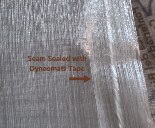 Detail of seam sealing tape inside Dyneema® Valuables Holder.