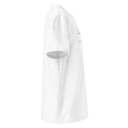 Camino de Baztán Gradient Unisex Organic Cotton T-shirt in white - right view featuring route map through the Basque Country