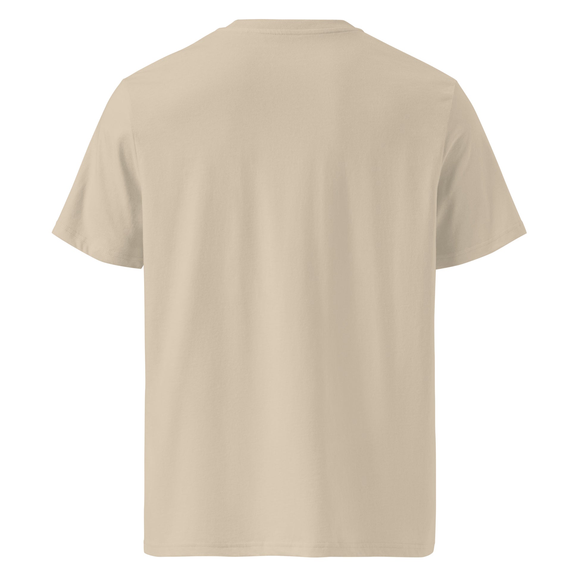Camino Mozárabe Gradient Unisex Organic Cotton T-shirt in desert dust - back view featuring route map with three starting points from Almería, Málaga, and Jaén to Mérida